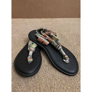 Sanuk Yoga Sling Thong Flip Flop Ella Sandals Womans Size 7 Multi Color Print